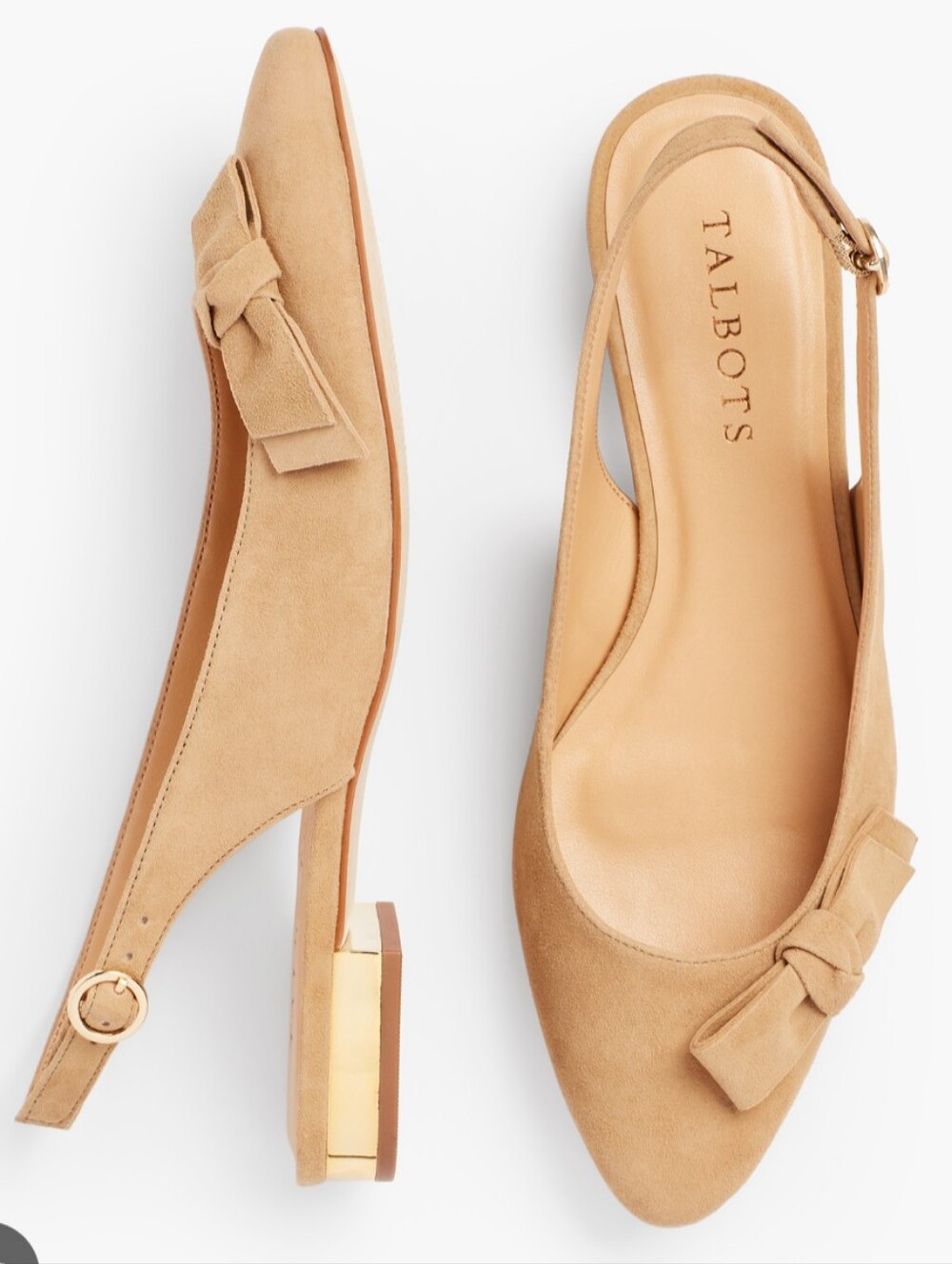 Talbots Tan Edison Bow Suede Slingback Flats Size 8.5M, new Without Box
